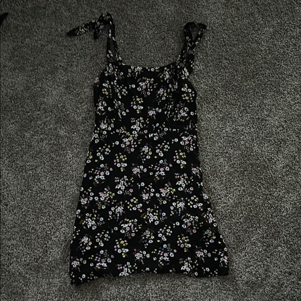 Floral Black Dress with Tie Straps
